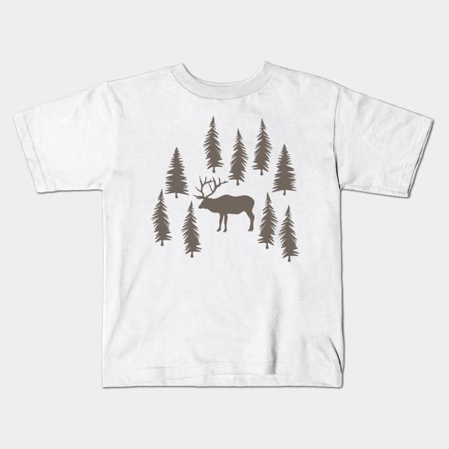 Elk In Forest (Rustic) Kids T-Shirt by Cascade Patterns